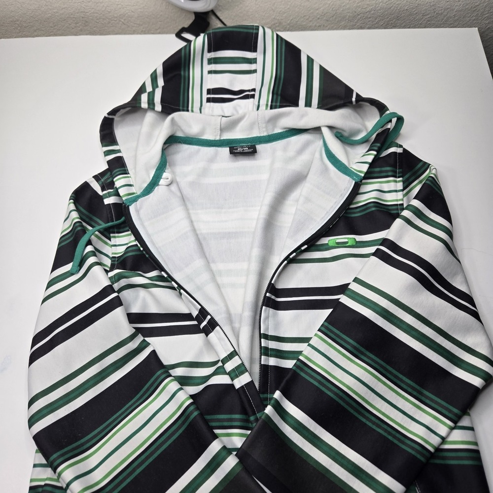 Oakley VTG Hoodie Hidden Pocket Green/Black Striped Medium Y2K